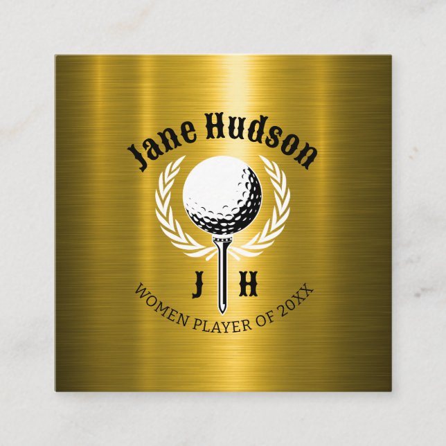 Elegant Ladies Golf Monogram Design Square Business Card (Front)