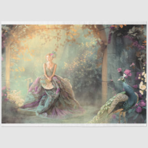 Elegant Lady & a Peacock, Vibrant Portrait Art Tissue Paper