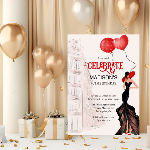 Elegant Lady And Balloons Birthday  Invitation