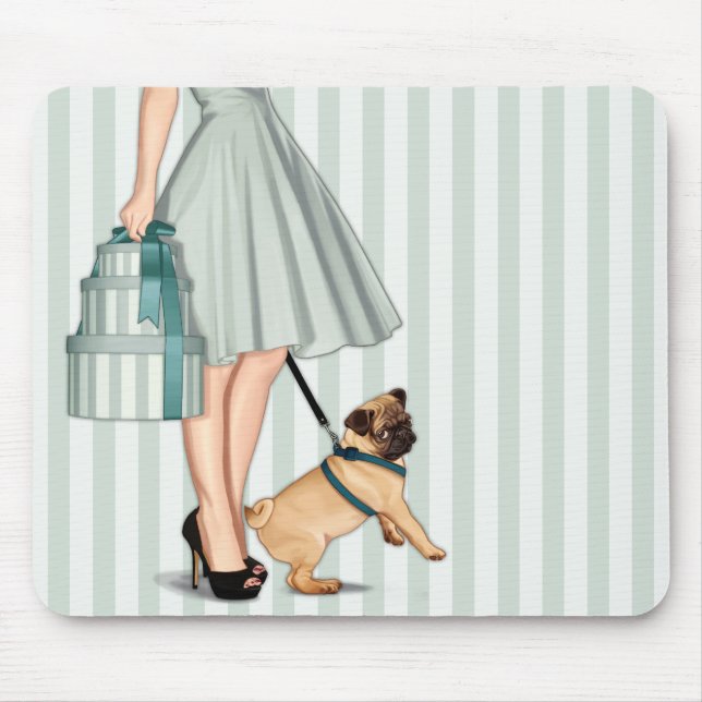 Elegant lady and pug mouse mat (Front)