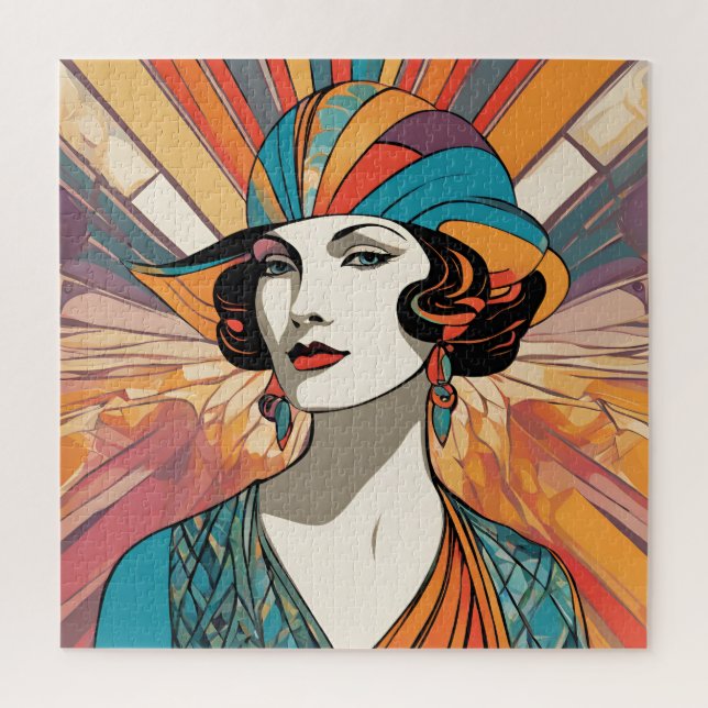 Elegant Lady Art Deco Inspired AI Artwork Picture Jigsaw Puzzle (Vertical)