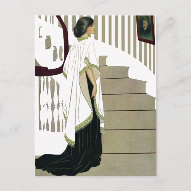 Elegant Lady Ascends the Staircase Postcard (Front)