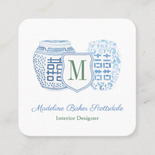Elegant Lady Chinoiserie Monogram Square Business Card