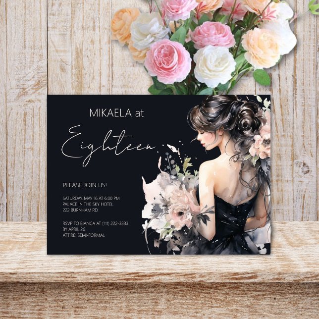 Elegant Lady Debutante Floral 18th Birthday Party Invitation (Creator Uploaded)