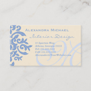 Elegant Lady Designer's Blue and Cream Business Card
