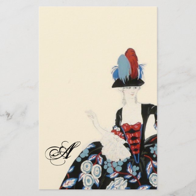 ELEGANT LADY FLORAL DRESS /BEAUTY FASHION MONOGRAM STATIONERY (Front)