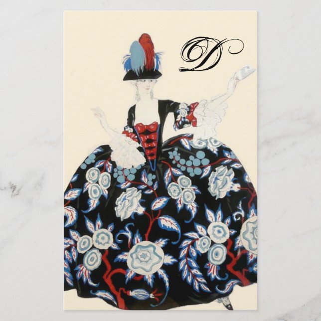 ELEGANT LADY FLORAL DRESS /BEAUTY FASHION MONOGRAM STATIONERY (Front)