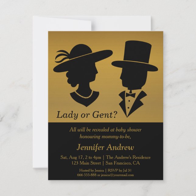 Elegant Lady Gent Gender Reveal Party Invitations (Front)