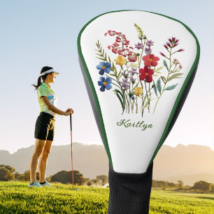 Elegant Lady Golfer Faux Embroidery Floral Golf Head Cover