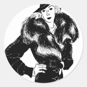 elegant lady in black 1930s fashion classic round sticker