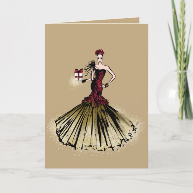 Elegant Lady in Gold Holiday Card (Front)