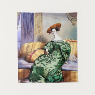 Elegant Lady in Green Gown - Victorian Art Print Tapestry