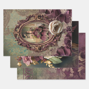 Elegant Lady Portrait, Floral and Demask Paper
