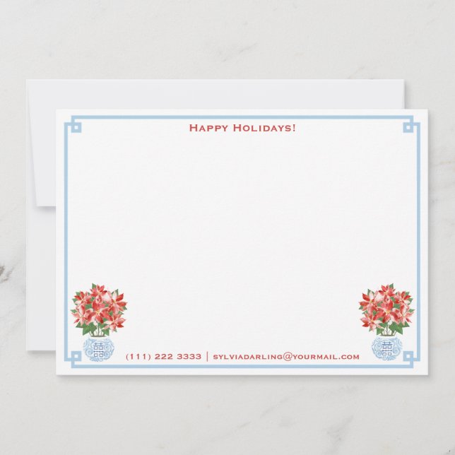 Elegant Lady Red Poinsettia Ginger Jar Christmas Holiday Card (Front)