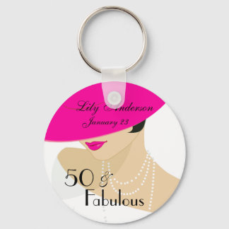 Elegant lady retro 50 & Fabulous hot pink pearls Key Ring