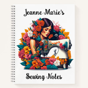 Elegant Lady Sewing Machine Tropical Flowers Notebook