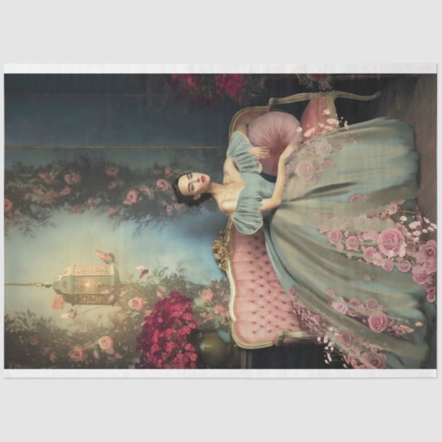 Elegant Lady sitting, Shabby Chic & Floral Art Tissue Paper (Front)