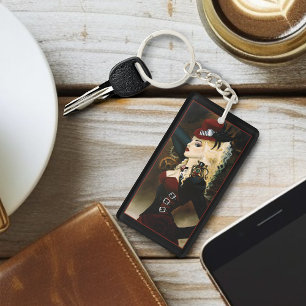 Elegant Lady Steampunk Victorian Red Clockwork  Key Ring