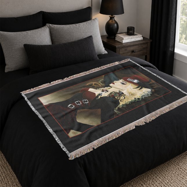 Elegant Lady Steampunk Victorian Red Clockwork Throw Blanket (Creator Uploaded)