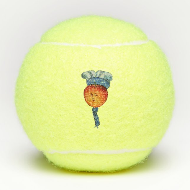Elegant Lady With Apple Head Blue Dress Fancy Hat Tennis Balls (Front)