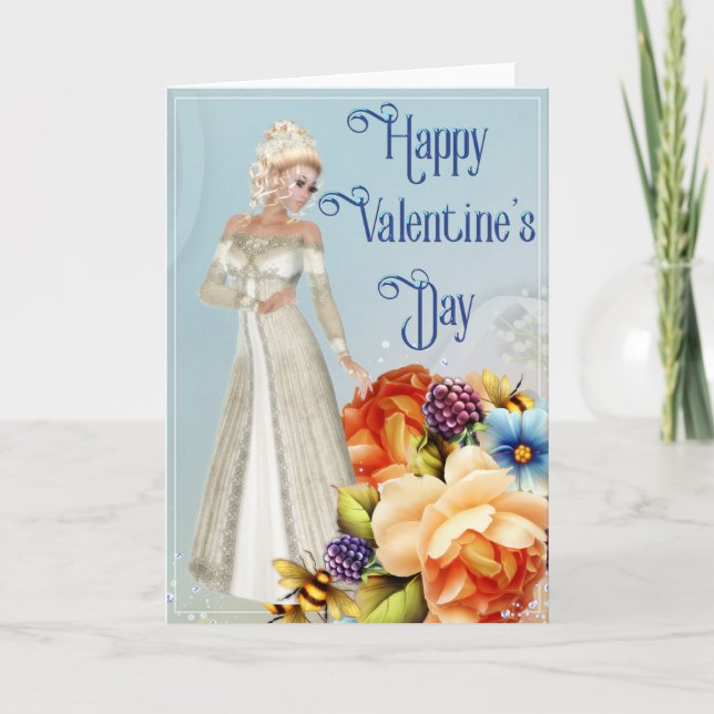 Elegant Lady with Roses Valentine's Day Card (Front)