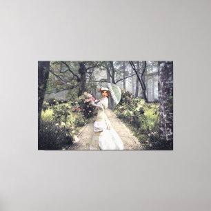 Elegant Lady With Umbrella By The Woods Canvas Print