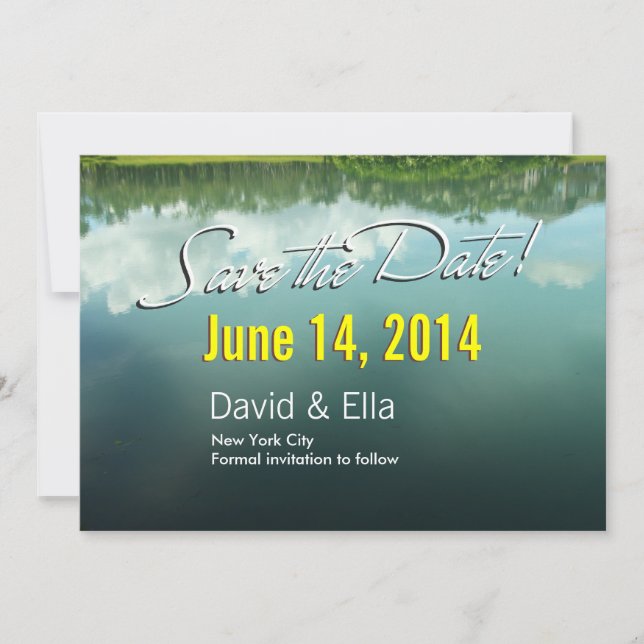 Elegant Lake Scene Save the Date Announcement (Front)