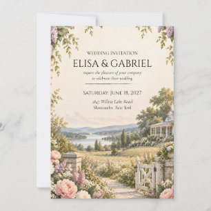 Elegant Lakeside Garden Wedding Invitation