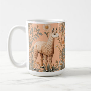 Elegant Lama and Daisy Flowers On Peach Coffee Mug