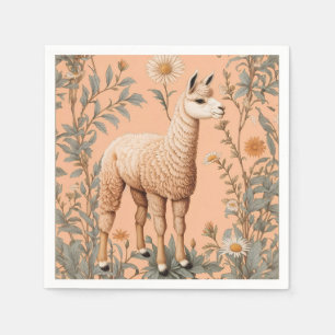 Elegant Lama and Daisy Flowers On Peach Napkin