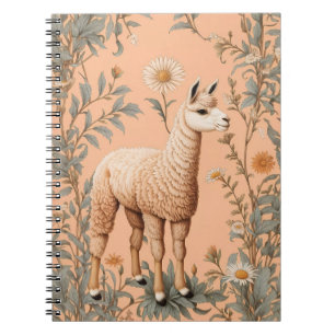 Elegant Lama and Daisy Flowers On Peach Notebook