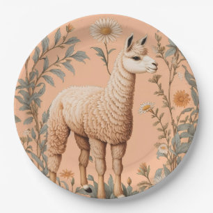 Elegant Lama and Daisy Flowers On Peach Paper Plate