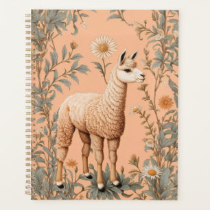 Elegant Lama and Daisy Flowers On Peach Planner