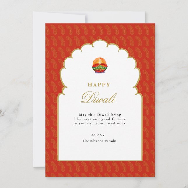 Elegant Lamp Diya  Diwali Card  (Front)