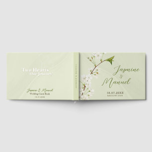 Elegant Landscape Format Green Gypsophilia Wedding Guest Book