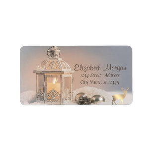 Elegant Lantern Gold Reindeer Holiday Label