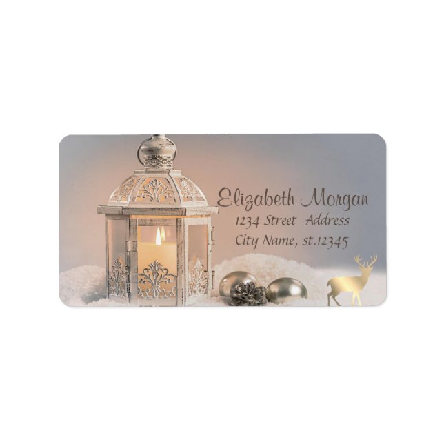 Elegant Lantern Gold Reindeer Holiday Label (Front)