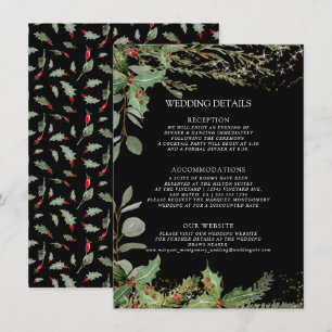 Elegant Lantern Winter Black Red Holly Details Invitation