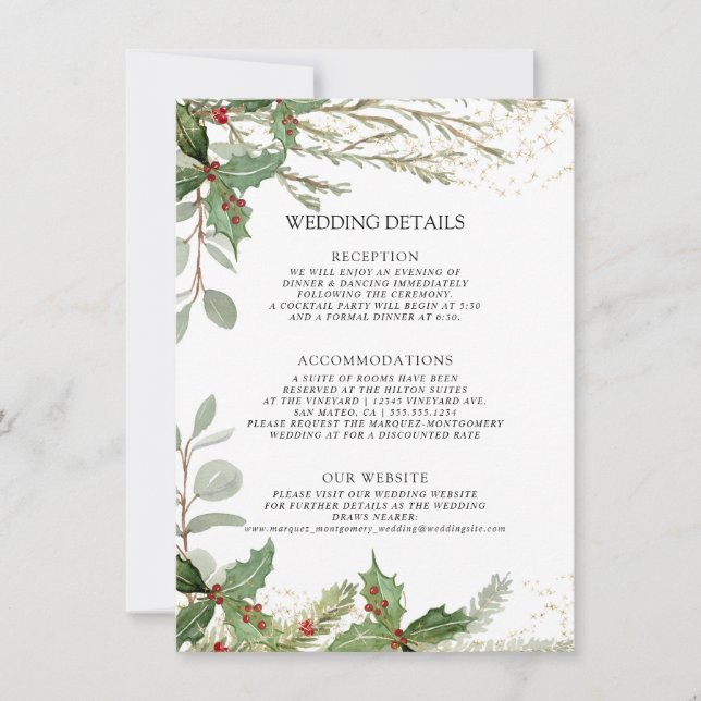 Elegant Lantern Winter Christmas Red Holly Details Invitation (Front)