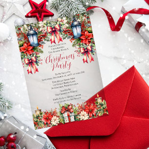 Elegant Lanterns   Candles Floral Christmas Party Acrylic Invitations