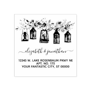 Elegant Lanterns Floral Wedding Return Address Rubber Stamp