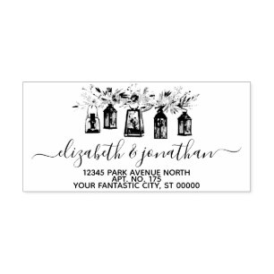 Elegant Lanterns Floral Wedding Return Address Rubber Stamp