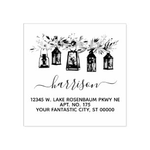 Elegant Lanterns Floral Wedding Return Address Rubber Stamp