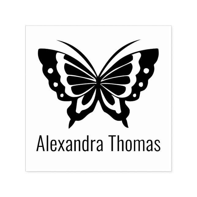 Elegant Large Butterfly Name Monogram Self-inking Stamp (Design)