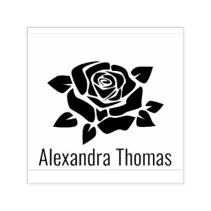 Elegant Large Floral Rose Blossom Name Monogram Self-inking Stamp