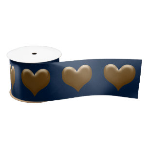 Elegant Large Heart of Gold Brushed Gold Blue Satin Ribbon