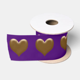 Elegant Large Heart of Gold Brushed Gold Purple Satin Ribbon