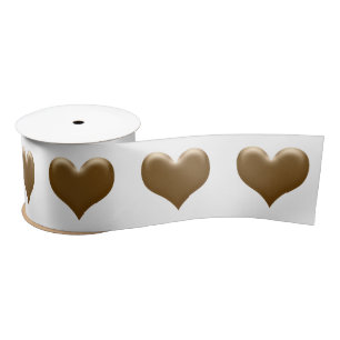 Elegant Large Heart of Gold Brushed Gold White Satin Ribbon