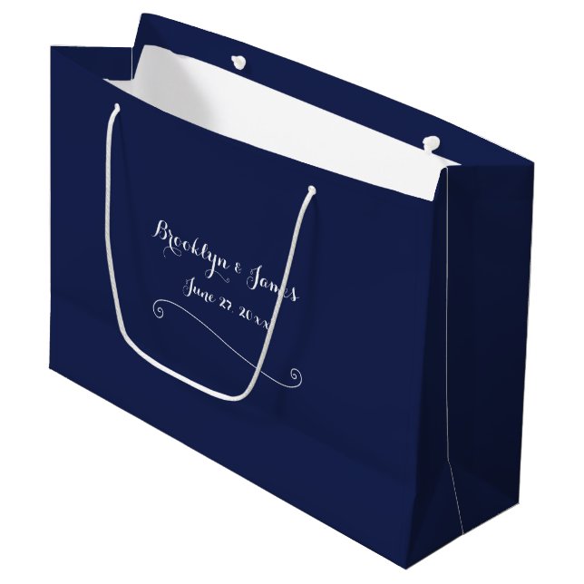 Elegant Large Navy Blue Wedding Gift Bag (Front Angled)