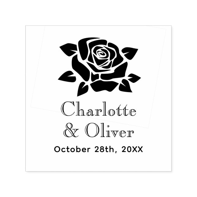 Elegant Large Rose Bloom #3 Couple Names Date Self-inking Stamp (Design)